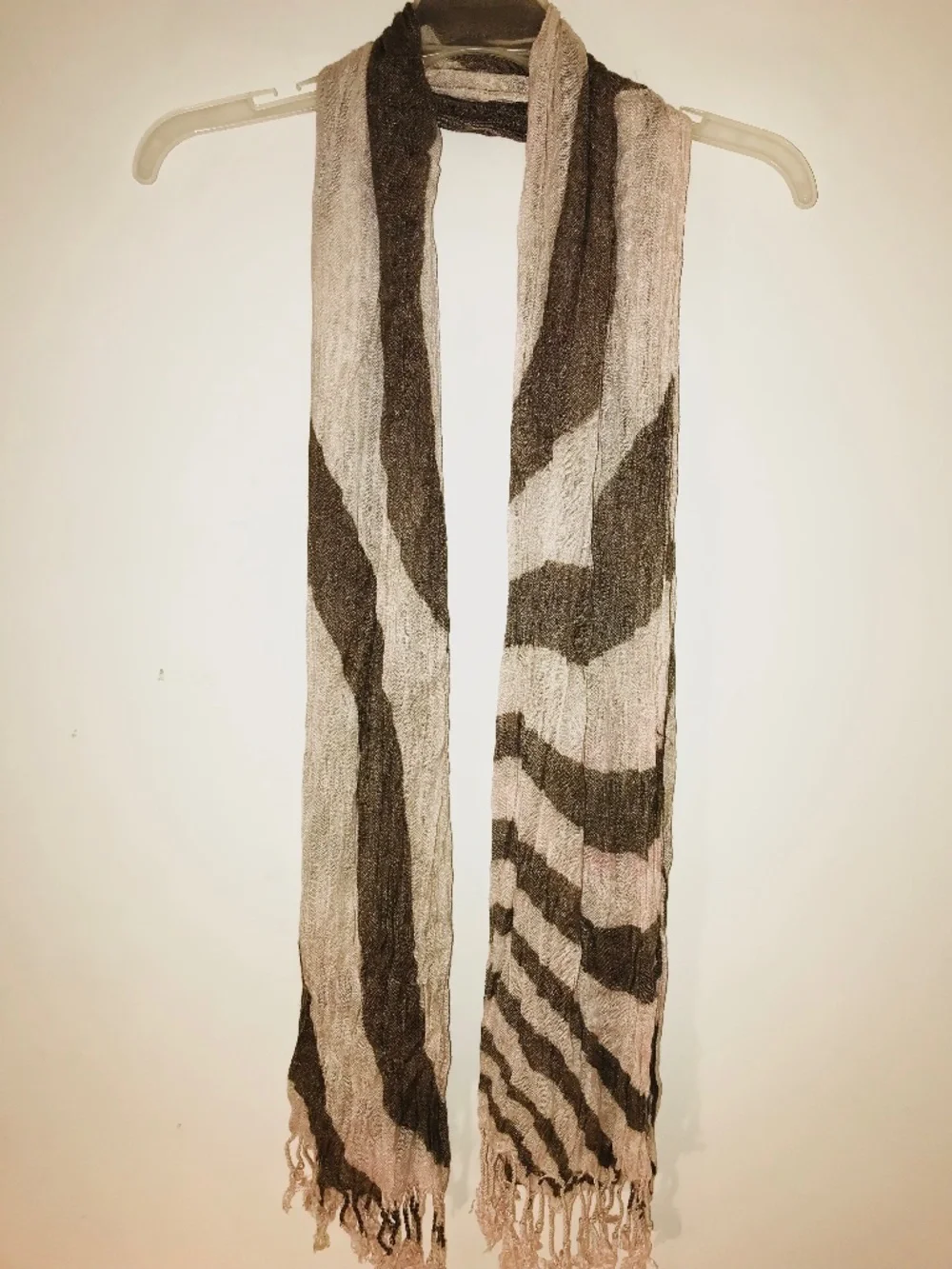 Y2K Vintage Retro Swirl Print Lightweight Scarf Brown Cream Fringe Boho Chic OS